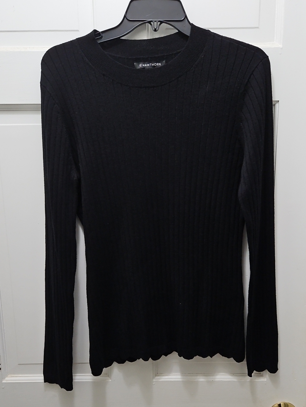 41 Hawthorn Ribbed Long-Sleeve Crewneck Sweater— Black Size M